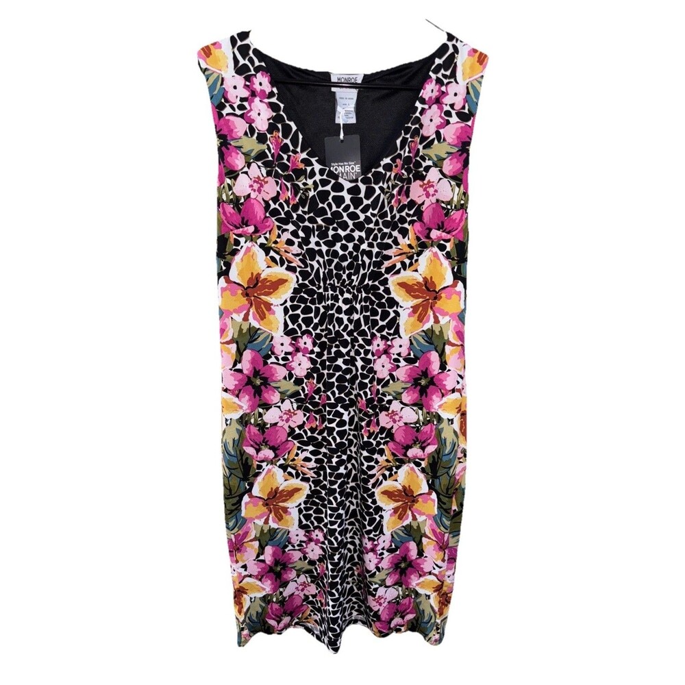Monroe Main Dress sleeveless floral Animal Print Lined NEW L Pullover Gathered